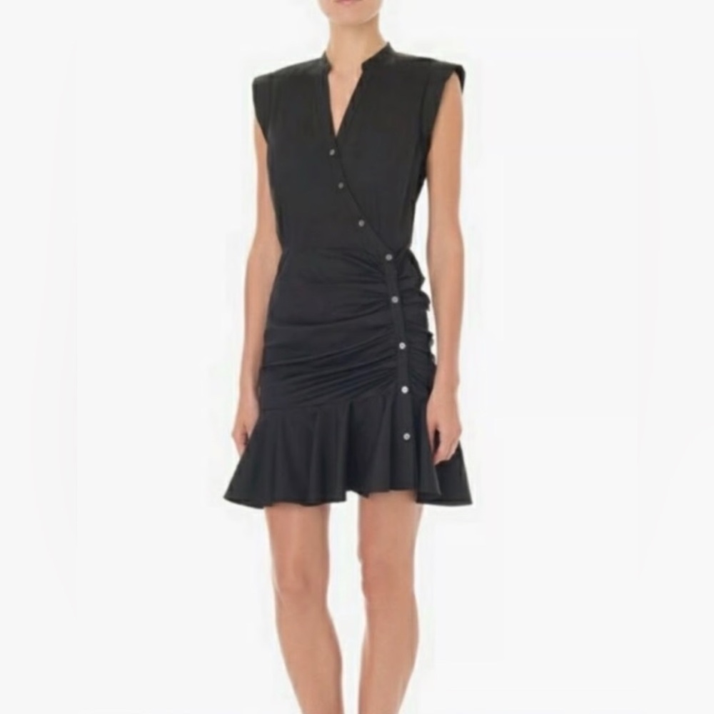 Veronica Beard Fountain Ruched Black Shirt Mini Dress, Size 0